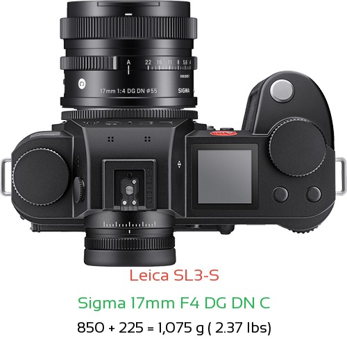 Leica SL3-S with Sigma 17mm F4 DG DN C Lens Size