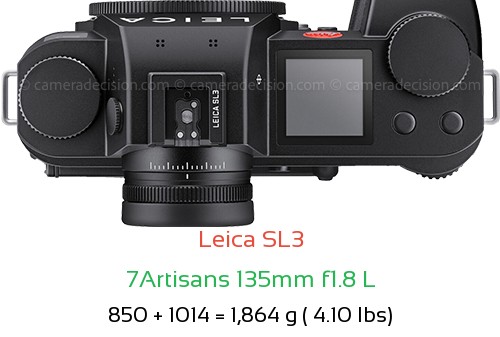 Leica SL3 with 7Artisans 135mm f1.8 L Lens Size