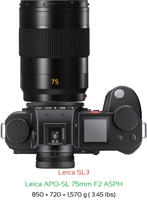 Leica SL3 with Leica APO-SL 75mm F2 ASPH Lens Size