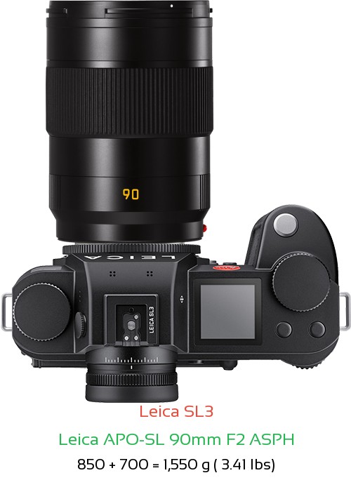 Leica SL3 with Leica APO-SL 90mm F2 ASPH Lens Size