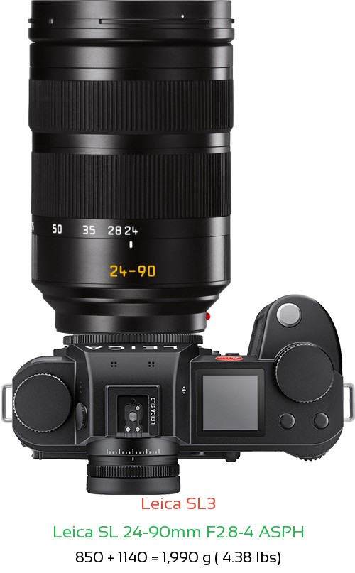Leica SL3 with Leica SL 24-90mm F2.8-4 ASPH Lens Size