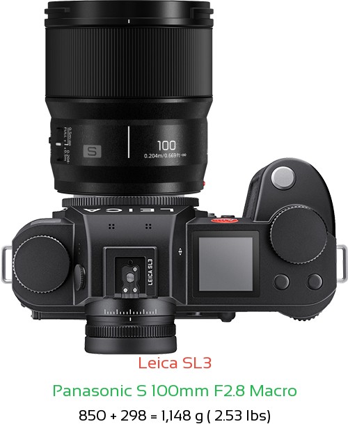 Leica SL3 with Panasonic S 100mm F2.8 Macro Lens Size