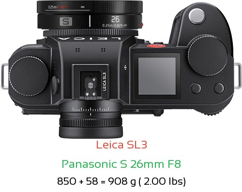 Leica SL3 with Panasonic S 26mm F8 Lens Size