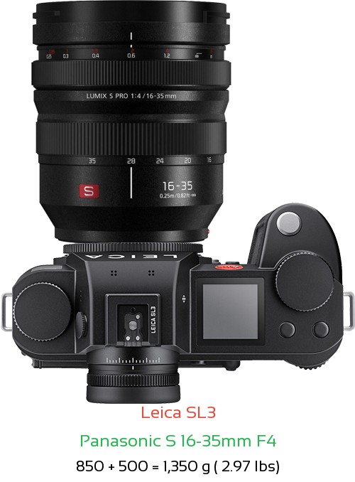 Leica SL3 with Panasonic S 16-35mm F4 Lens Size