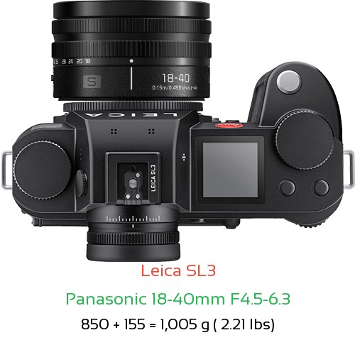 Leica SL3 with Panasonic 18-40mm F4.5-6.3 Lens Size