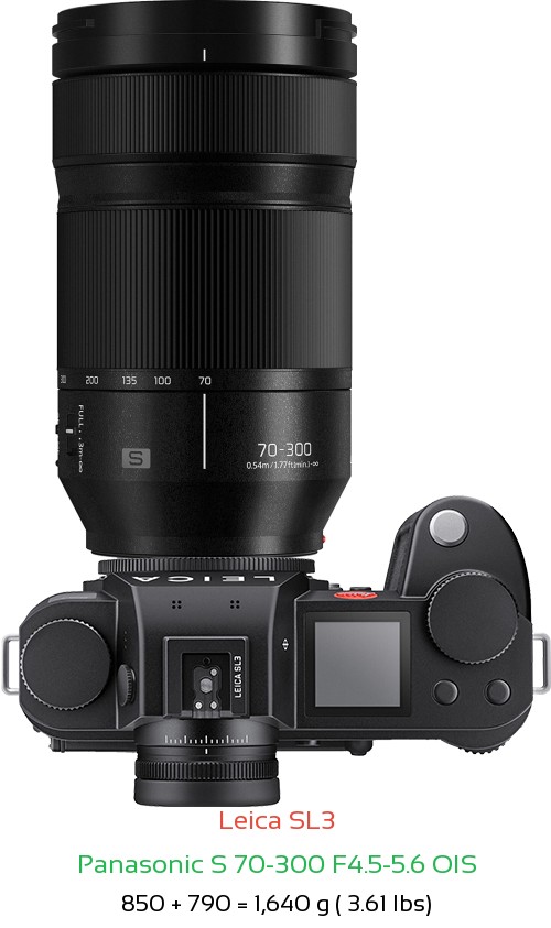 Leica SL3 with Panasonic S 70-300 F4.5-5.6 OIS Lens Size