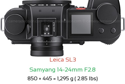 Leica SL3 with Samyang 14-24mm F2.8 Lens Size