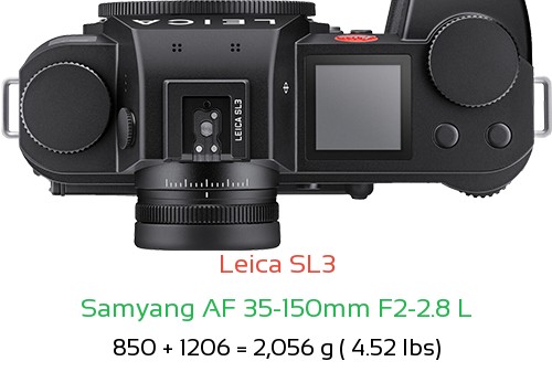 Leica SL3 with Samyang AF 35-150mm F2-2.8 L Lens Size