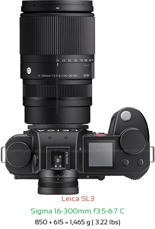 Leica SL3 with Sigma 16-300mm f3.5-6.7 C Lens Size