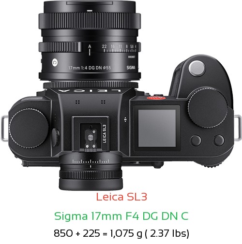Leica SL3 with Sigma 17mm F4 DG DN C Lens Size