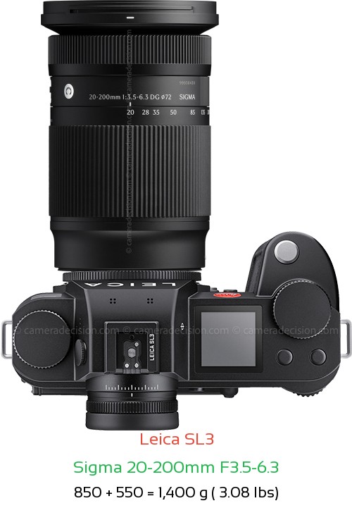 Leica SL3 with Sigma 20-200mm F3.5-6.3 Lens Size