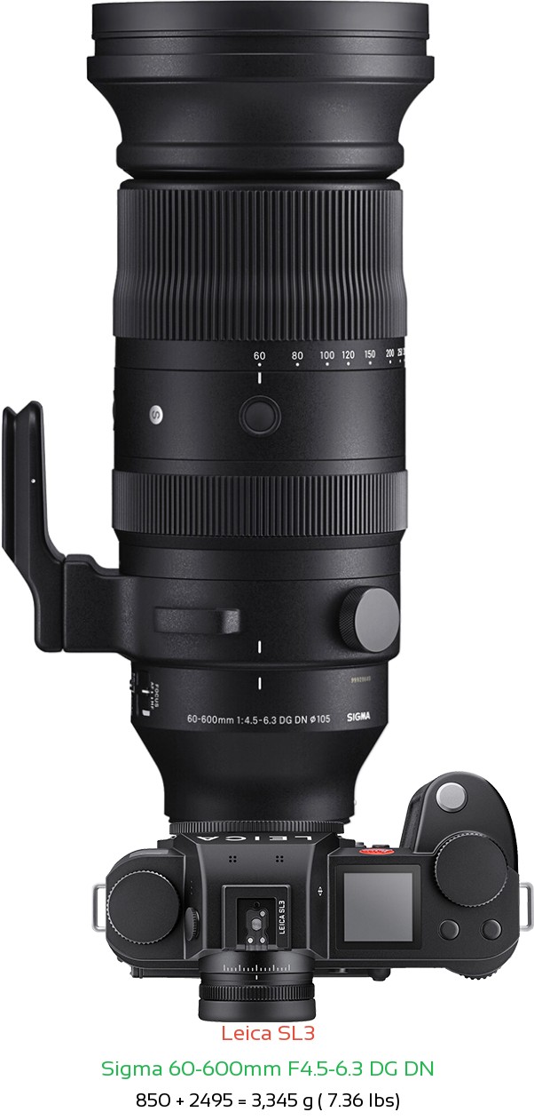 Leica SL3 with Sigma 60-600mm F4.5-6.3 DG DN Lens Size