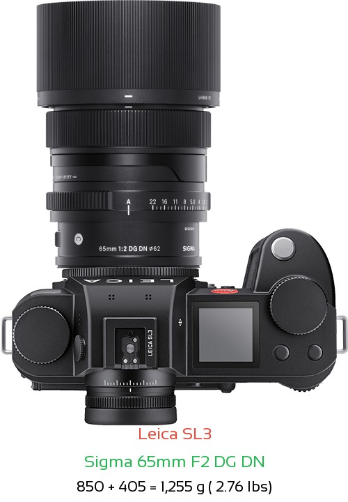Leica SL3 with Sigma 65mm F2 DG DN Lens Size