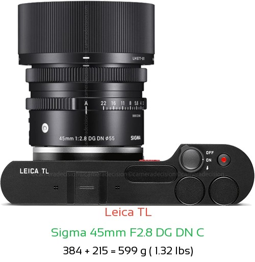 Leica TL with Sigma 45mm F2.8 DG DN C Lens Size