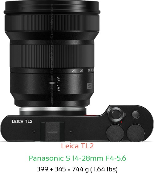 Leica TL2 with Panasonic S 14-28mm F4-5.6 Lens Size