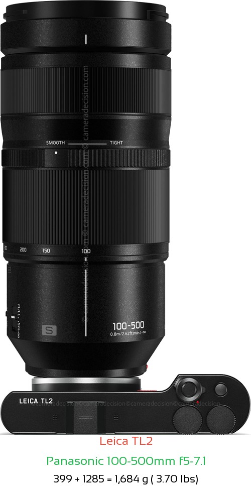 Leica TL2 with Panasonic 100-500mm f5-7.1 Lens Size