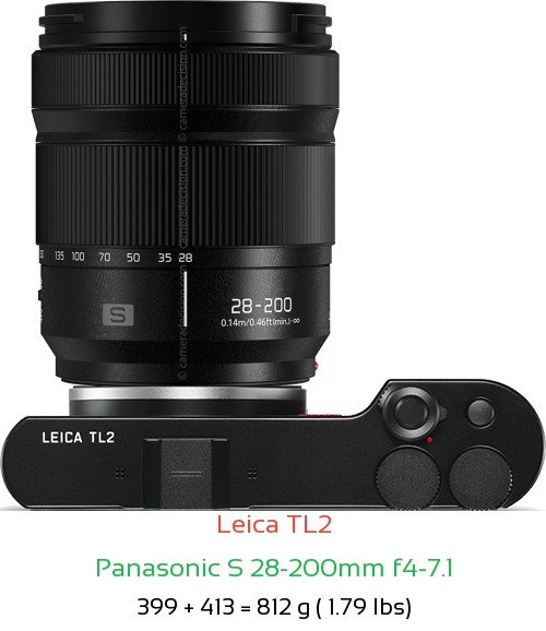 Leica TL2 with Panasonic S 28-200mm f4-7.1 Lens Size