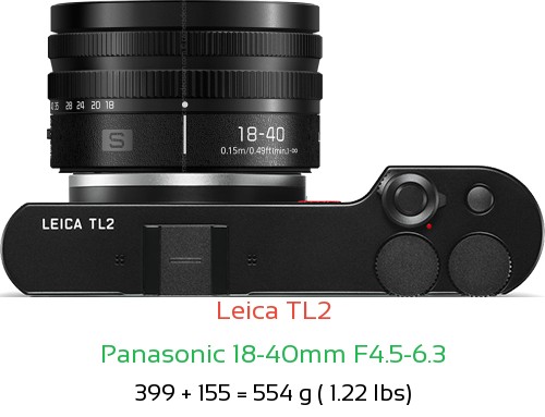 Leica TL2 with Panasonic 18-40mm F4.5-6.3 Lens Size