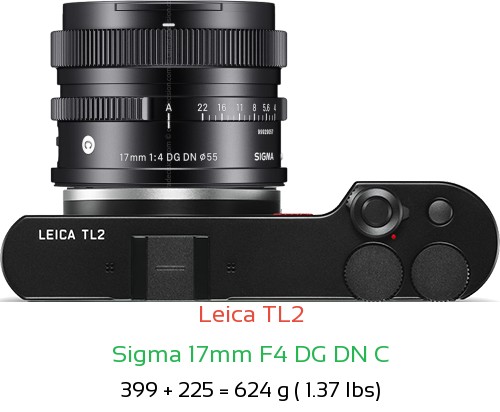 Leica TL2 with Sigma 17mm F4 DG DN C Lens Size
