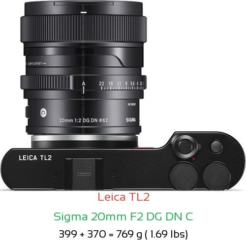 Leica TL2 with Sigma 20mm F2 DG DN C Lens Size