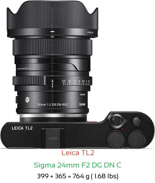 Leica TL2 with Sigma 24mm F2 DG DN C Lens Size