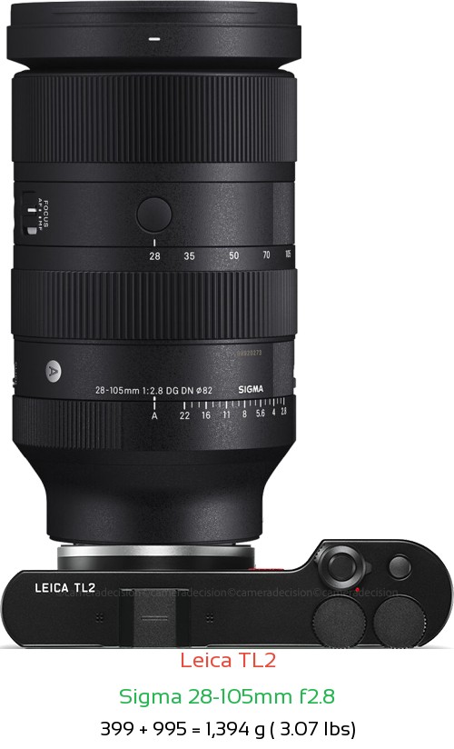 Leica TL2 with Sigma 28-105mm f2.8 Lens Size