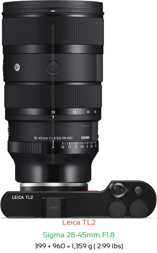 Leica TL2 with Sigma 28-45mm F1.8 Lens Size