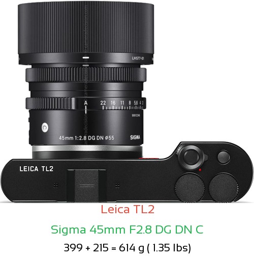 Leica TL2 with Sigma 45mm F2.8 DG DN C Lens Size