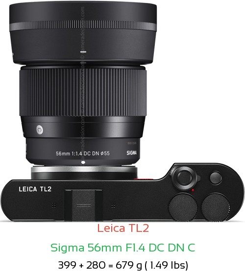 Leica TL2 with Sigma 56mm F1.4 DC DN C Lens Size