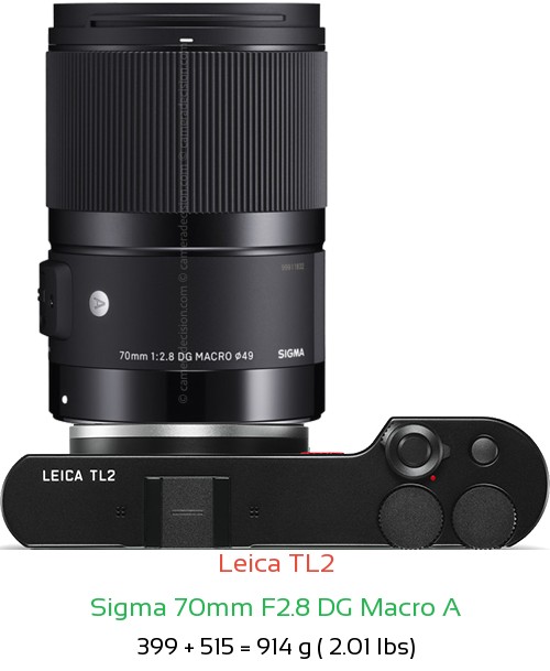 Leica TL2 with Sigma 70mm F2.8 DG Macro A Lens Size