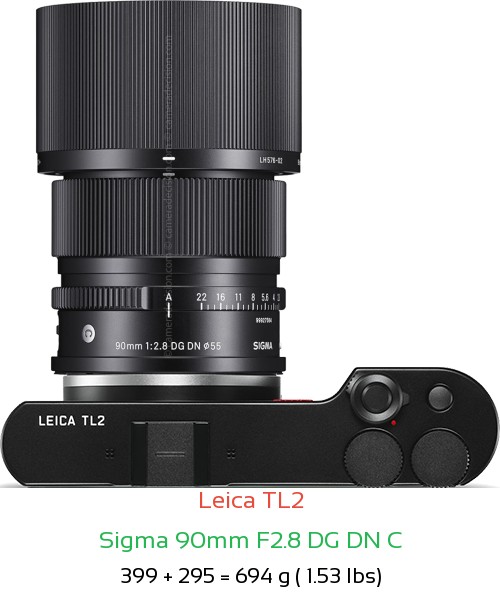 Leica TL2 with Sigma 90mm F2.8 DG DN C Lens Size