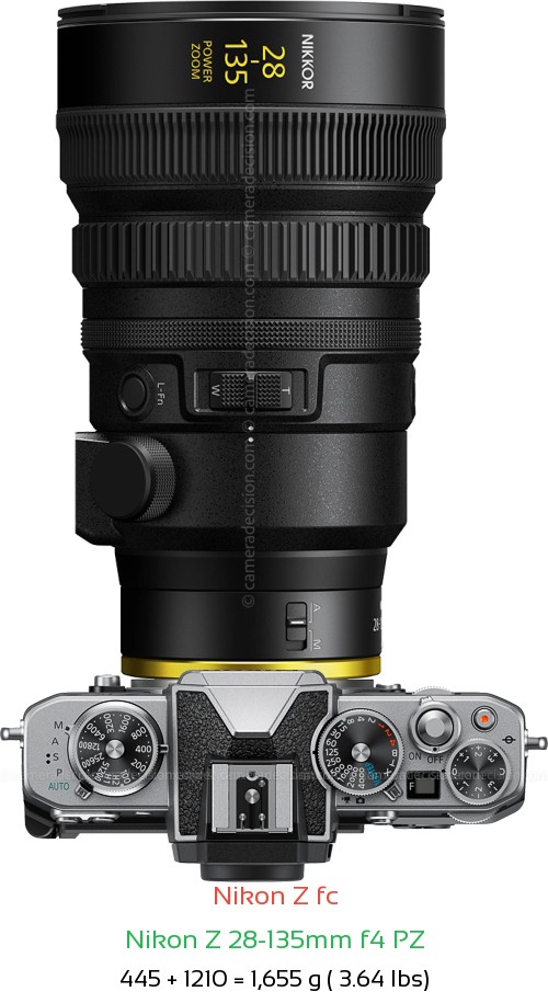 Nikon Z fc with Nikon Z 28-135mm f4 PZ Lens Size