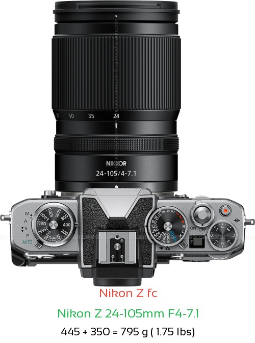 Nikon Z fc with Nikon Z 24-105mm F4-7.1 Lens Size