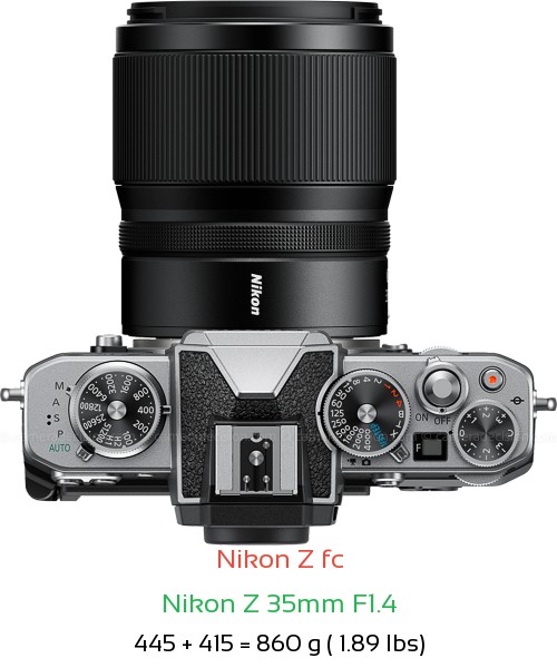 Nikon Z fc with Nikon Z 35mm F1.4 Lens Size