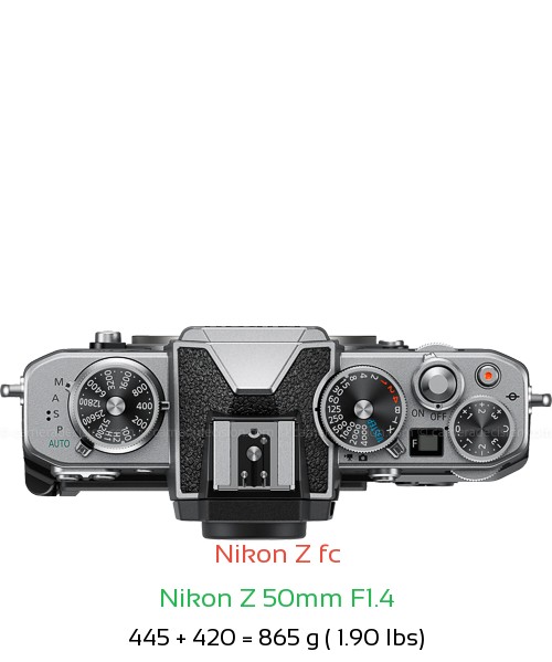 Nikon Z fc with Nikon Z 50mm F1.4 Lens Size