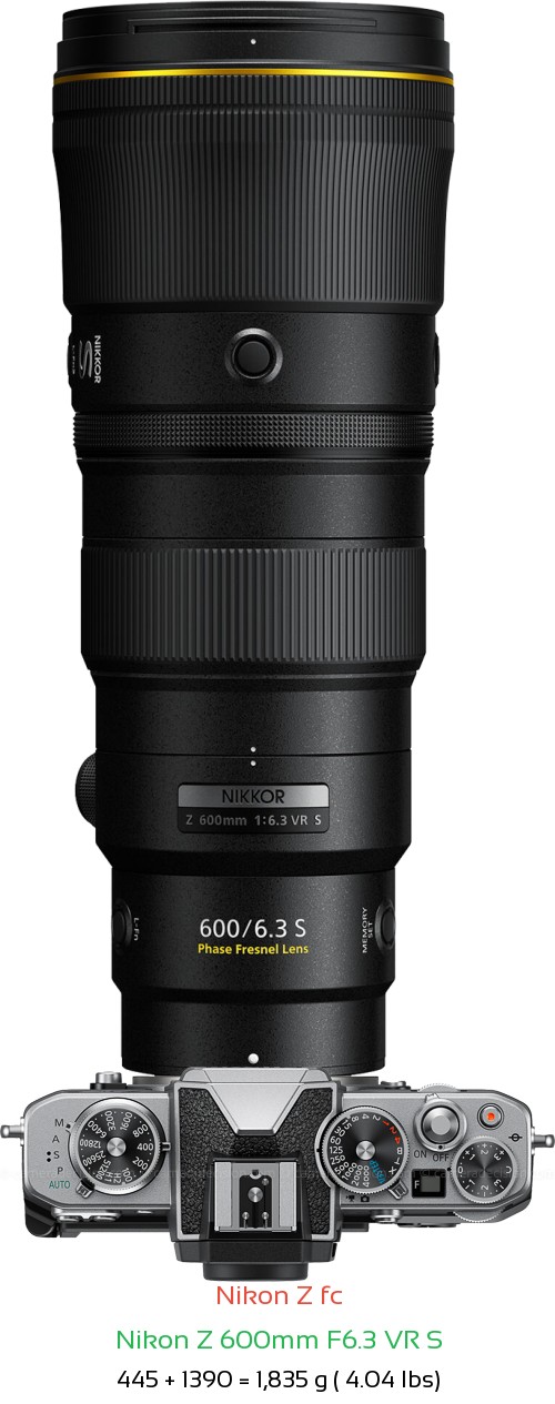 Nikon Z fc with Nikon Z 600mm F6.3 VR S Lens Size