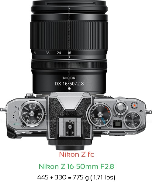 Nikon Z fc with Nikon Z 16-50mm F2.8 Lens Size