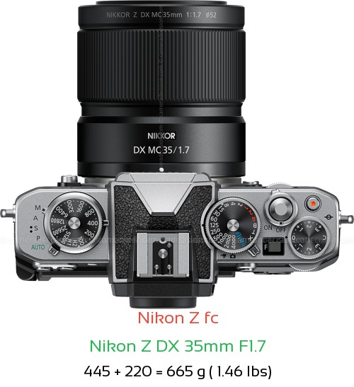 Nikon Z fc with Nikon Z DX 35mm F1.7 Lens Size