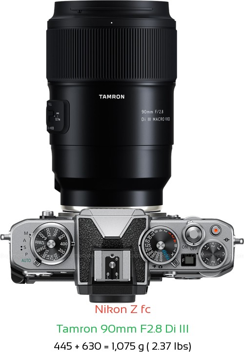Nikon Z fc with Tamron 90mm F2.8 Di III Lens Size