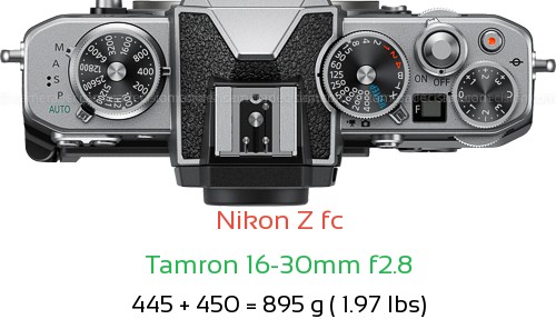 Nikon Z fc with Tamron 16-30mm f2.8 Lens Size