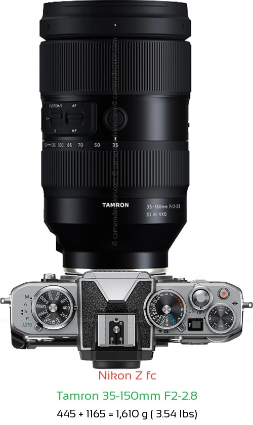 Nikon Z fc with Tamron 35-150mm F2-2.8 Lens Size