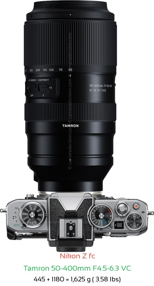 Nikon Z fc with Tamron 50-400mm F4.5-6.3 VC Lens Size