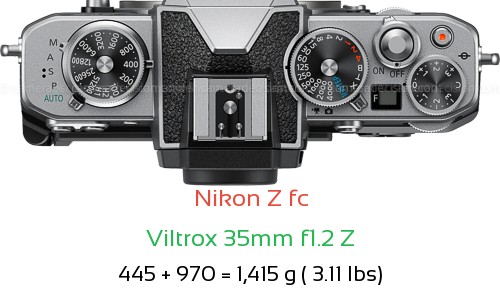 Nikon Z fc with Viltrox 35mm f1.2 Z Lens Size