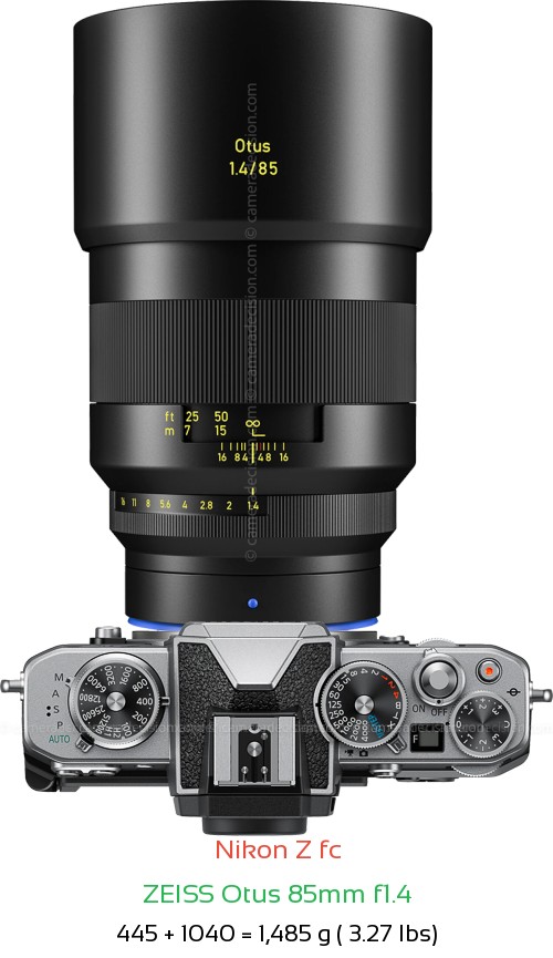 Nikon Z fc with Zeiss Otus 85mm f1.4 Lens Size