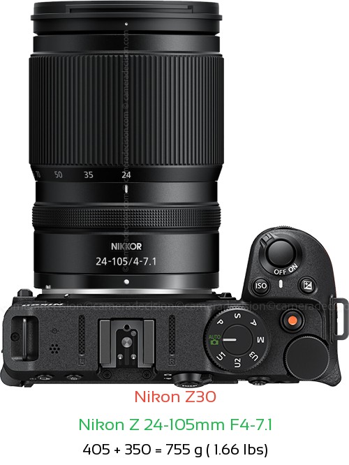 Nikon Z30 with Nikon Z 24-105mm F4-7.1 Lens Size