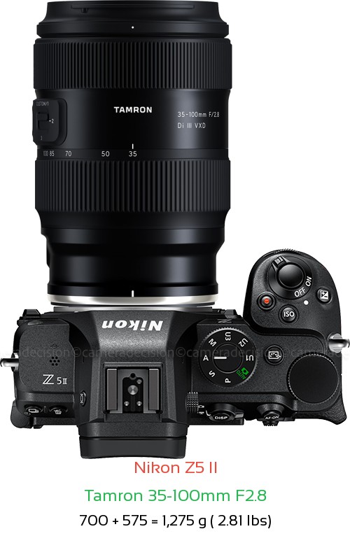 Nikon Z5 II with Tamron 35-100mm F2.8 Lens Size