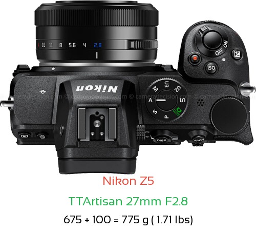 Nikon Z5 with TTArtisan 27mm F2.8 Lens Size