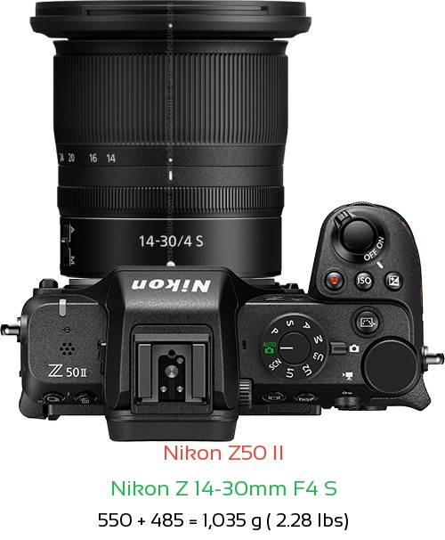 Nikon Z50 II with Nikon Z 14-30mm F4 S Lens Size