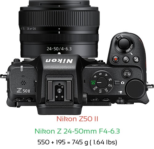 Nikon Z50 II with Nikon Z 24-50mm F4-6.3 Lens Size