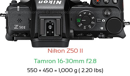Nikon Z50 II with Tamron 16-30mm f2.8 Lens Size